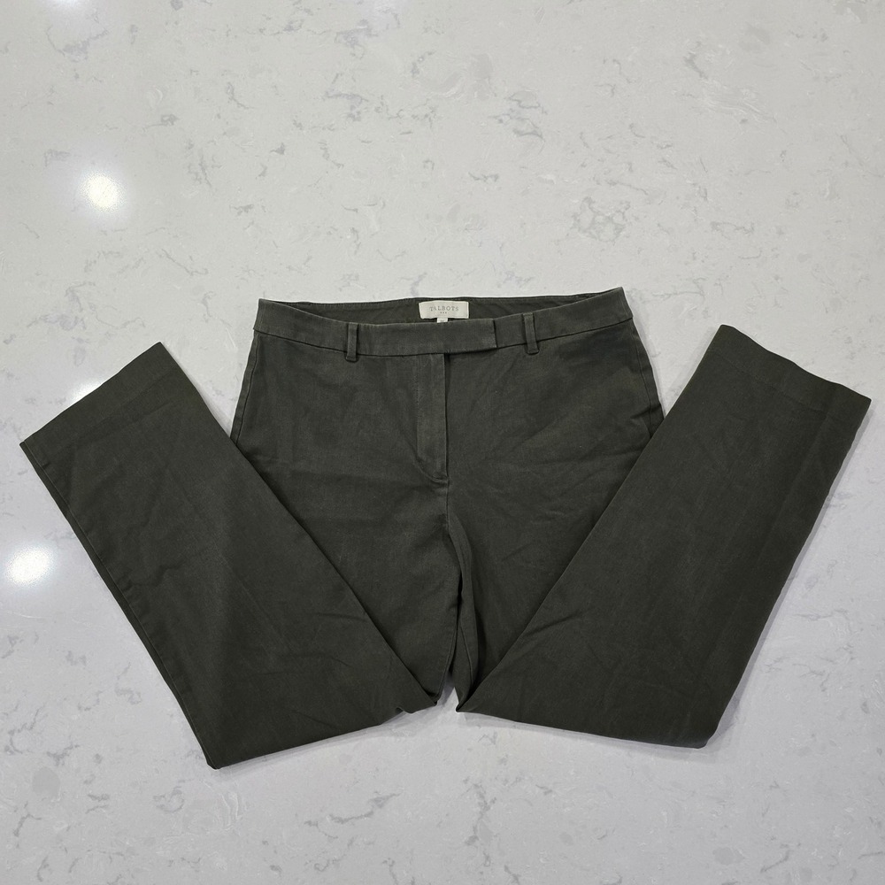 Talbots Womens Size 14 Olive Green Straight Leg Chino Pants Cotton Blend Stretch
